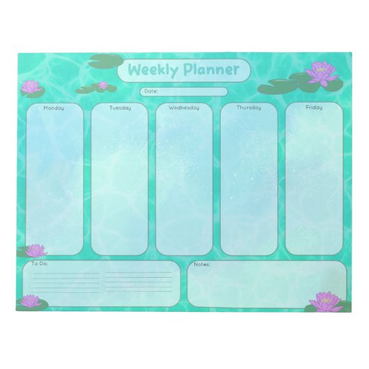 Kute Lily Pad Weekly Planner maandag t/m vrijdag Notitieblok (Voorkant)