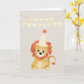 Kute Lion Wearting Party Pet Birthday Banner Roar Kaart (Gele Bloem)