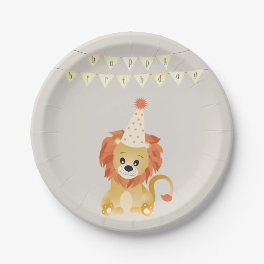 Kute Lion Wearting Party Pet Birthday Banner Roar Papieren Bordje (Voorkant)
