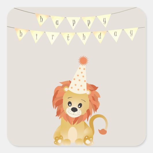 Kute Lion Wearting Party Pet Birthday Banner Roar Vierkante Sticker (Voorkant)