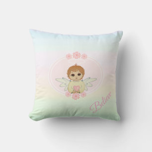 Kute Little Angel & Heart Flowers op pastelijns Kussen