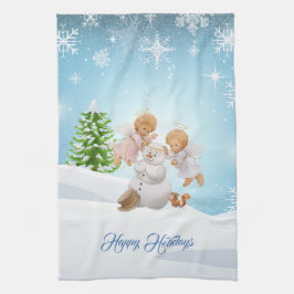 Kute Little Angels and Snowman Kitchen Hand Towel Theedoek
