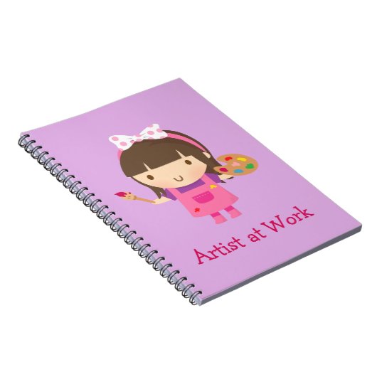 Kute Little Artist Painter Girl op Work Notitieboek (Rechterzijde)