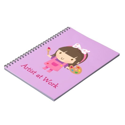 Kute Little Artist Painter Girl op Work Notitieboek (Linkerzijde)
