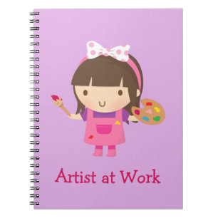 Kute Little Artist Painter Girl op Work Notitieboek
