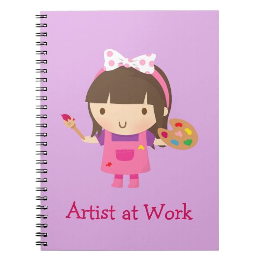 Kute Little Artist Painter Girl op Work Notitieboek (Voorkant)