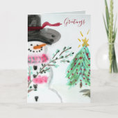 Kute Little Artistic Snowman Foling Holiday Card Feestdagen Kaart (Voorkant)