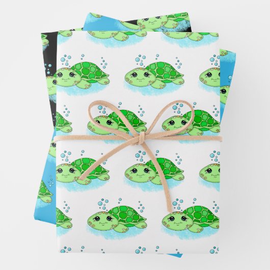 Kute Little Baby Turtles Birthday of Baby shower Inpakpapier Vel (In situ)