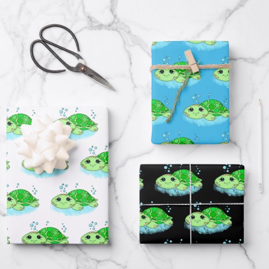 Kute Little Baby Turtles Birthday of Baby shower Inpakpapier Vel (Voorkant)