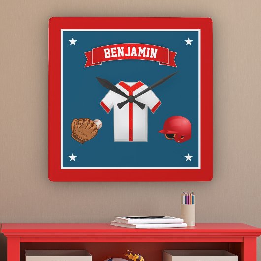 Kute Little Baseball Player Kinder Room Vierkante Klok