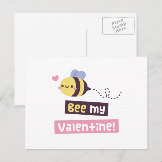 Kute Little Bee, Bee Mijn Valentijn Pun Greeting Briefkaart (Voorkant / Achterkant)