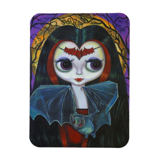 Kute Little Big Eye Vampire Girl met Bat Magneet (Verticaal)