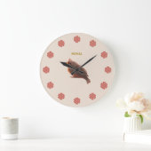 Kute Little Bird & Flowers on Beige Grote Klok (Huis)