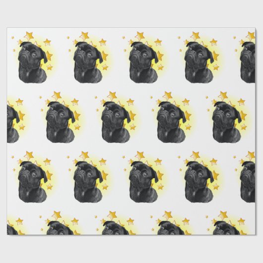 Kute Little Black Pug is een ster Cadeaupapier (Vlak)