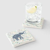 Kute Little Blue Elephant Botanische Waterverven Stenen Onderzetter (Zijkant)