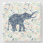 Kute Little Blue Elephant Botanische Waterverven Stenen Onderzetter (Voorkant)