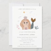 Kute Little Blush Zee Mermaid Baby shower Invite