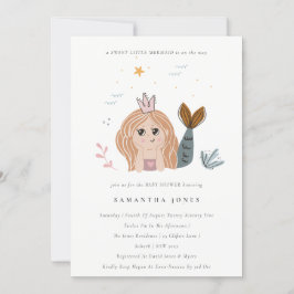 Kute Little Blush Zee Mermaid Baby shower Invite Bedankkaart