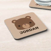 Kute Little Brown Beer met persoonlijke naam Bier Onderzetter (Linkerzijde)