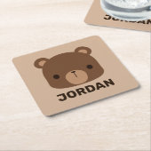 Kute Little Brown Beer met persoonlijke naam Kartonnen Onderzetters (Schuin)