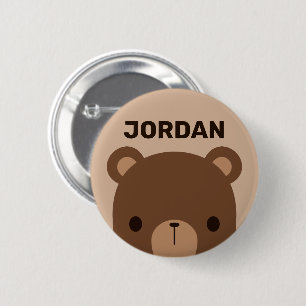 Kute Little Brown Beer met persoonlijke naam Ronde Button 5,7 Cm