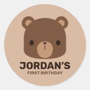 Kute Little Brown Beer met persoonlijke naam Ronde Sticker