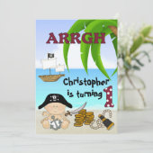 Kute Little Buccaneer ~ Pirate Boy's 1st Birthday Kaart (Staand voorkant)