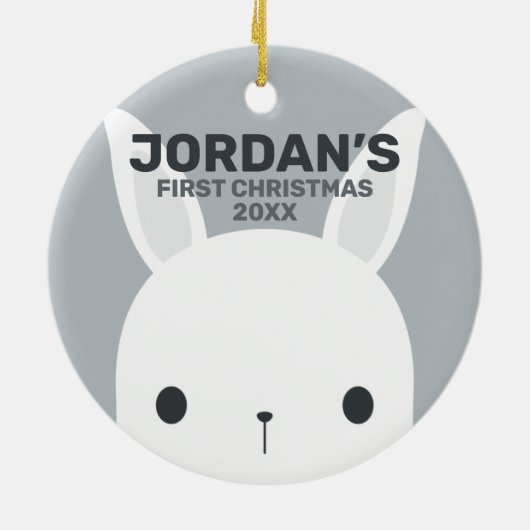 Kute Little Bunny Rabbit First Kerstmis Keramisch Ornament (Achterkant)