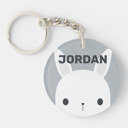 Kute Little Bunny Rabbit met persoonlijke naam Sleutelhanger (Voorkant)