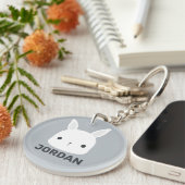 Kute Little Bunny Rabbit met persoonlijke naam Sleutelhanger (Voorkant Rechts)