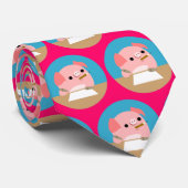 Kute Little Cartoon Pig "Writer's Block" Stropdas (Opgerold)
