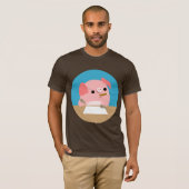 Kute Little Cartoon Pig "Writer's Block" T-Shirt (Voorkant volledig)