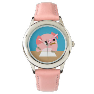 Kute Little Cartoon Pig "Writer's Block" Watch Horloge