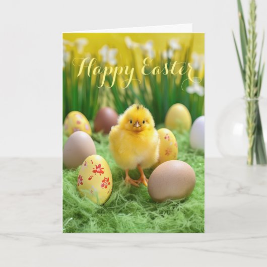 Kute Little Chick and Eggs Easter Holiday Kaart (Voorkant)