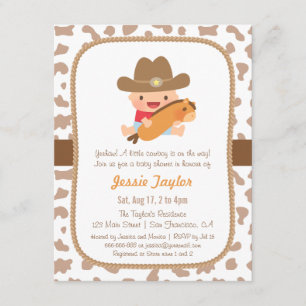 Kute Little Cowboy Western Baby Shower Invitations Kaart