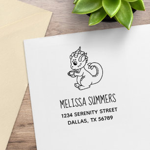 Kute Little Dragon Holding een Cup Adres Rubberstempel