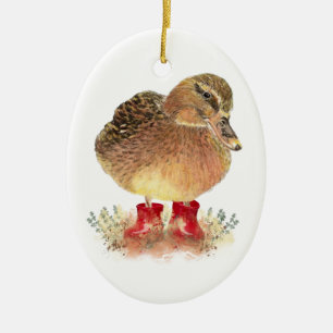 Kute Little Duck in Red Rubber Boots Fun Keramisch Ornament
