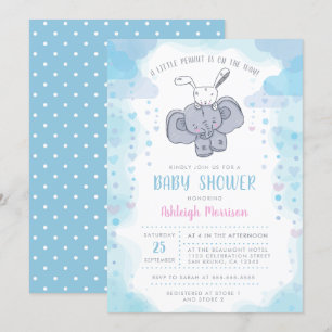 Kute Little Elephant & Baby Bunny Baby Boy Shower Kaart