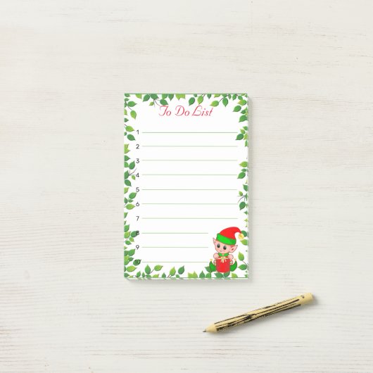 Kute Little Elf & Green Leaf Lijst on Lined Post-it® Notes (Op bureau)