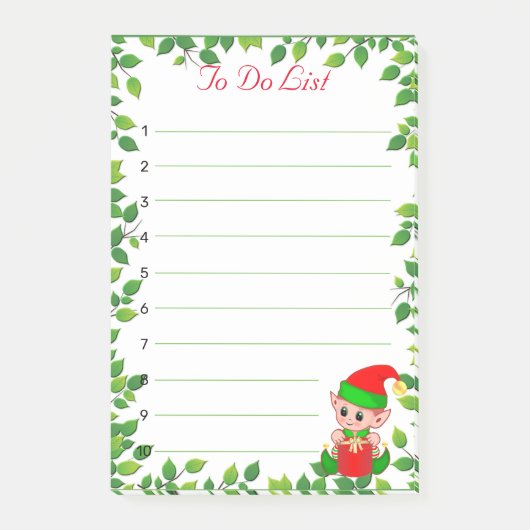 Kute Little Elf & Green Leaf Lijst on Lined Post-it® Notes (Voorkant)