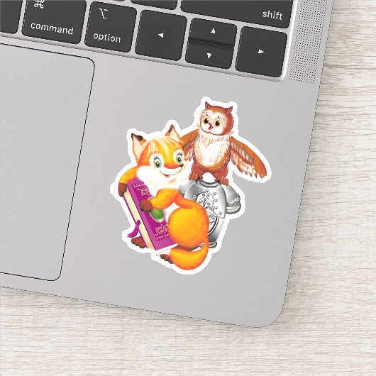 Kute Little Fox en Owl Sticker (Detail)