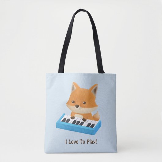 Kute Little Fox houdt van Piano Kinder Canvas tas (Voorkant)
