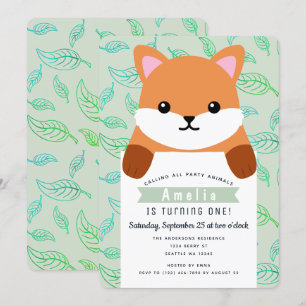 Kute Little Fox Kinder First Birthday Kaart