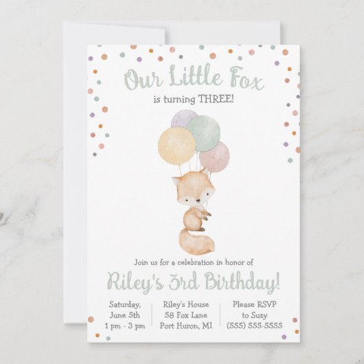 Kute Little Fox met Balloons Birthday Party Kaart (Voorkant)