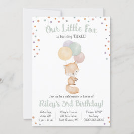 Kute Little Fox met Balloons Birthday Party Kaart