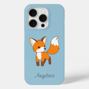 Kute Little Fox op Blue iPhone 15 Pro Case