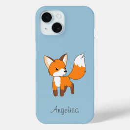 Kute Little Fox op Blue iPhone 15 Case