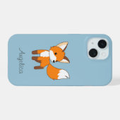 Kute Little Fox op Blue iPhone 15 Case (Achterkant horizontaal)
