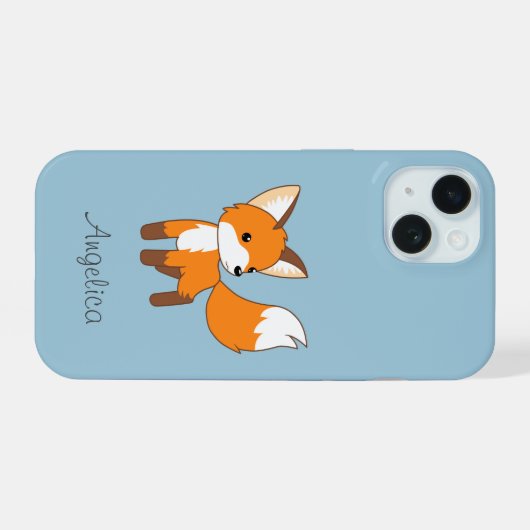 Kute Little Fox op Blue iPhone 15 Case (Achterkant horizontaal)