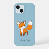 Kute Little Fox op Blue iPhone 15 Case (Achterkant)